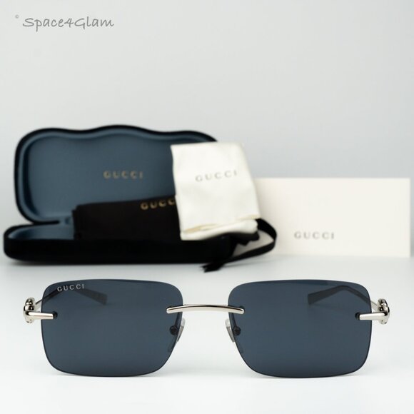 Gucci Women Sunglasses Silver Blue Rectangle GG1703S 003 BRAND NEW - Picture 3 of 12